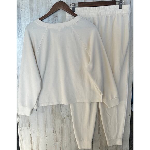 Victoria Secret Thermal Waffle-Knit Pajama Henley Jogger Set MED Beige Cozy - Picture 2 of 12